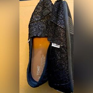Toms Women’s Black Glitter Sparkle Classic Canvas Slip On Shoes Size 8